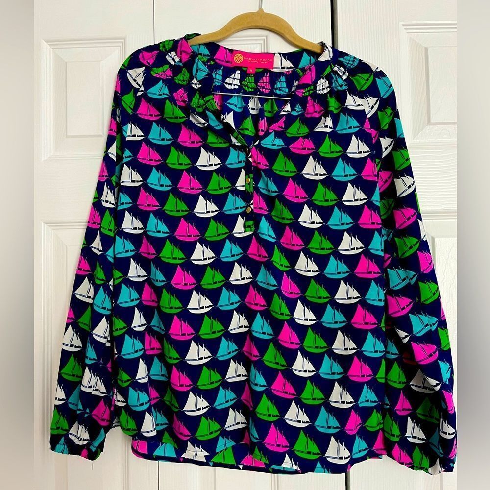 Fun Sailboat Blouse from the Macbeth Collection. Size Medium.